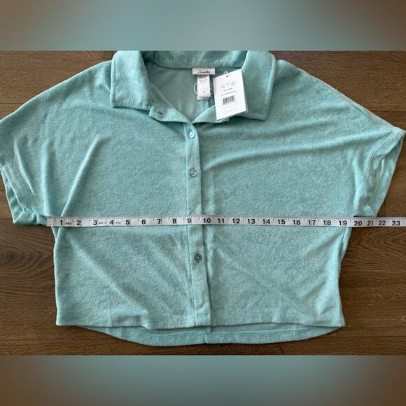 NWT Andie Swim The Cropped Button Up Short Sleeve Shirt Terry Cloth Blue Small - Picture 8 of 9